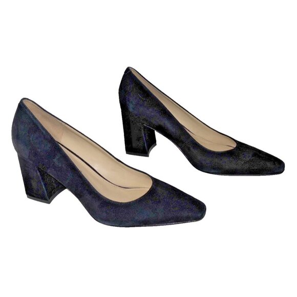 MARC FISHER LTD Pointed Toe Block Heels Pumps Black Suede Women's Size 8 Preppy - Picture 3 of 12